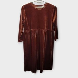 Vtg Erika Velour Empire Waist Midi Dress 1X Brown